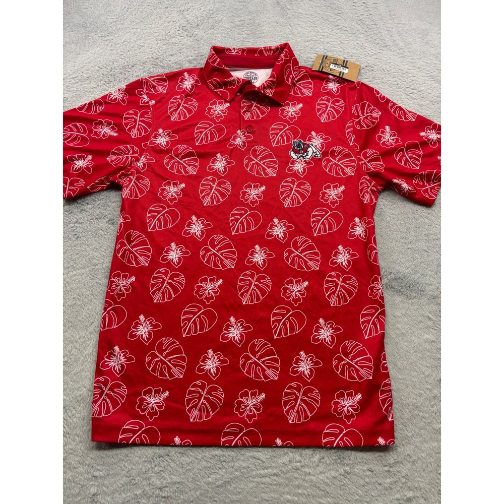 Fresno State Bulldogs Mens Small Red‎ Tropical Floral Polo Shirt New